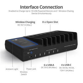 SIIG AC-PW1R11-S1 150W USB and Wireless Charging Station